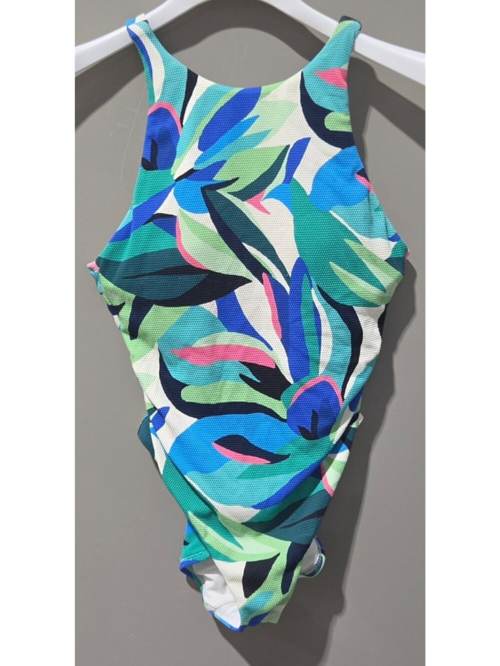 Shade & Shore High Neck Pique Texture Tropical Floral 1 Pc Swimsuit - Size Large